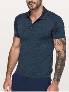 Lululemon Metal Vent Tech Short Sleeve Polo in Blue/Teel Heathered; Size xxl